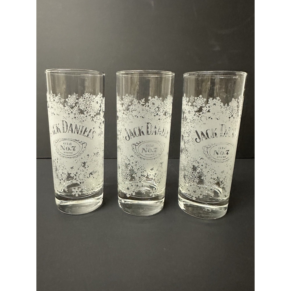 Jack Daniels Glasses Snowflake Old No. 7 Highball Tom Collins Set Of 3 ~6"/10 oz